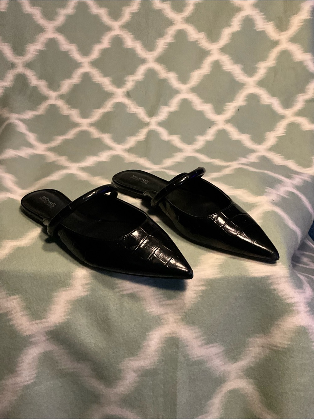 KORS Michael Kors Black Patent Pointed Toe Slip-On Heels